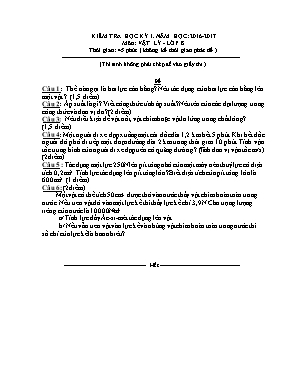 Đề kiểm tra học kì I Vật lí lớp 8 (Kèm đáp án) - Năm học 2016-2017